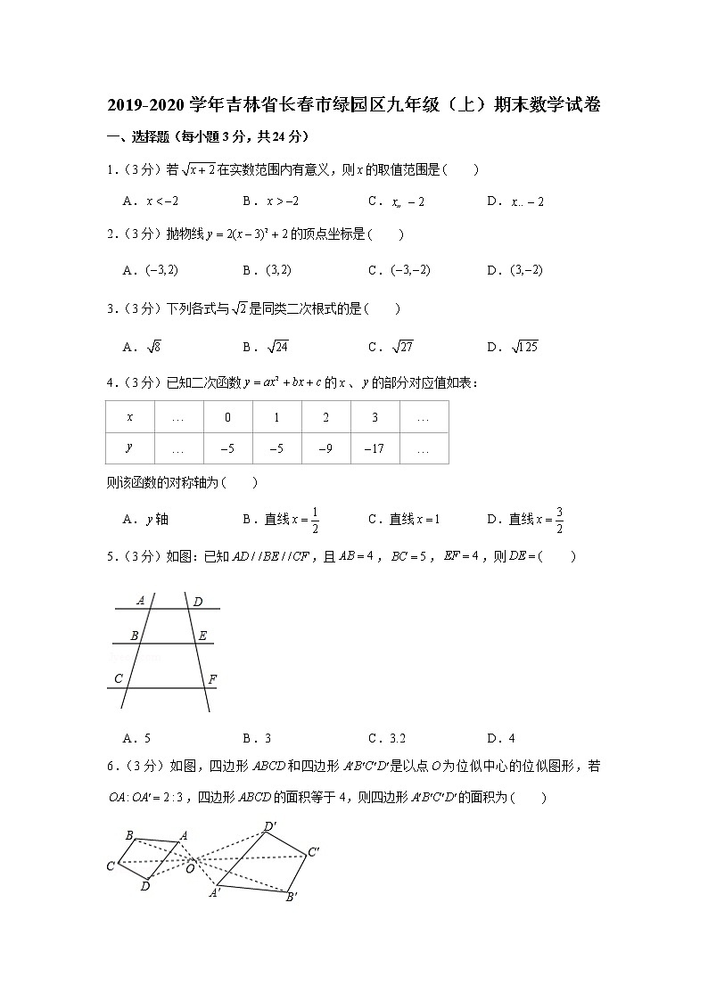 2019-2020学年吉林省长春市绿园区九年级(上)期末数学试卷第1页