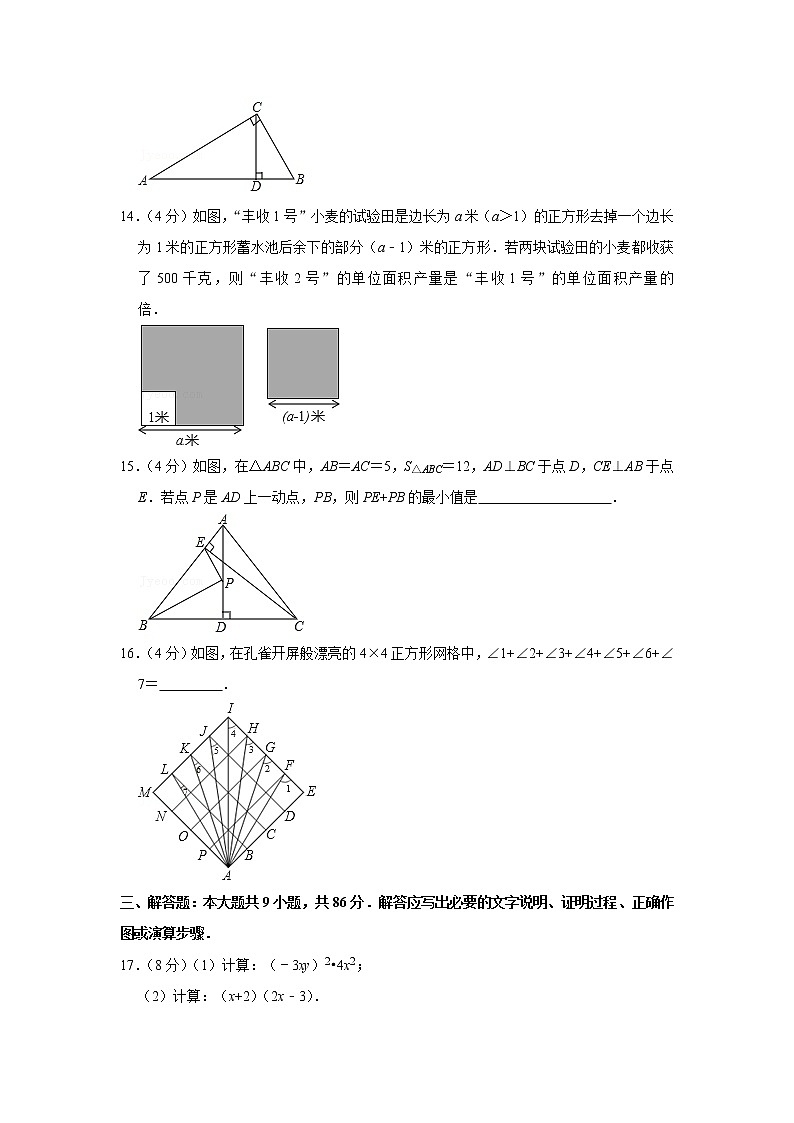 2019-2020学年福建省莆田市八年级(上)期末数学试卷第3页