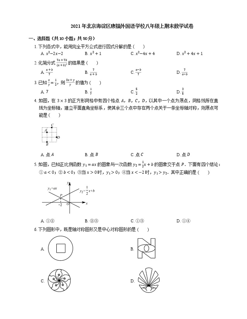 2021年北京海淀区康福外国语学校八年级上期末数学试卷第1页