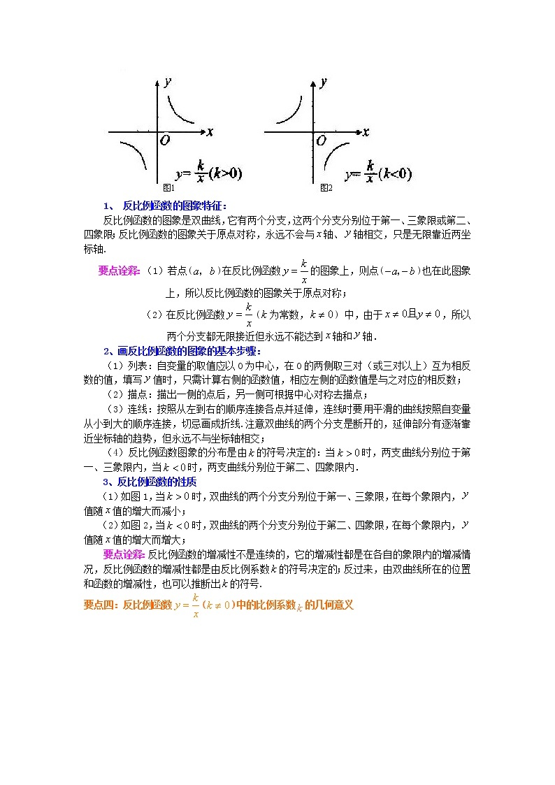 九年级下册人教版二十六章第一节反比例函数（提高）知识讲解学案02