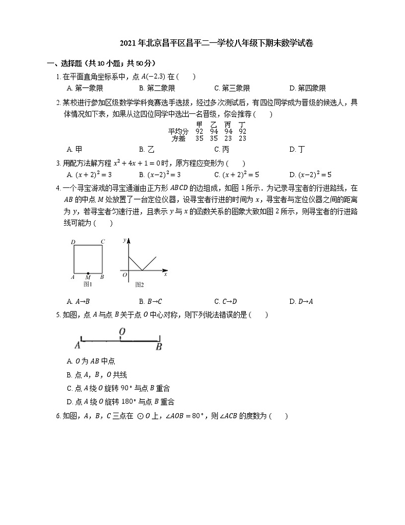 2021年北京昌平区昌平二一学校八年级下期末数学试卷第1页
