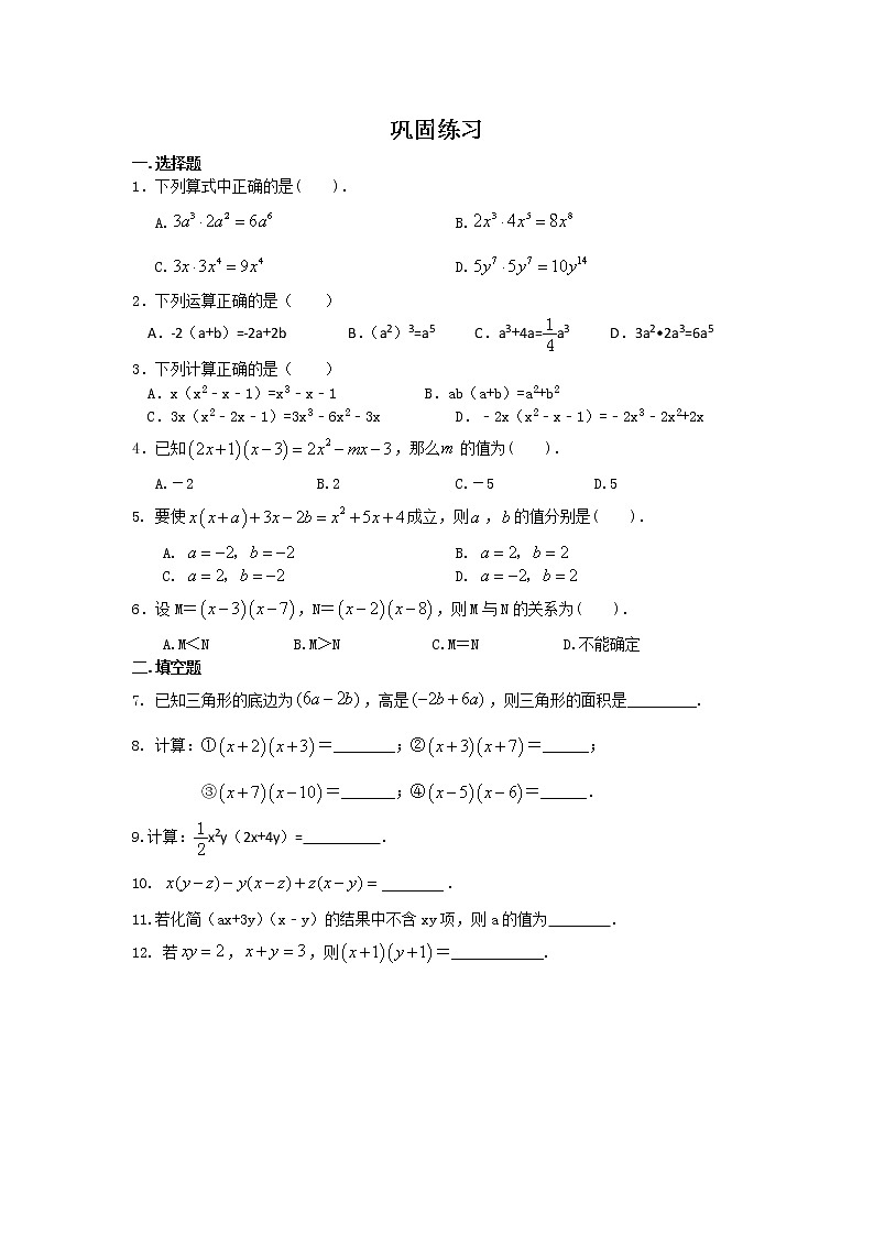 整式的乘法(基础)巩固练习第1页