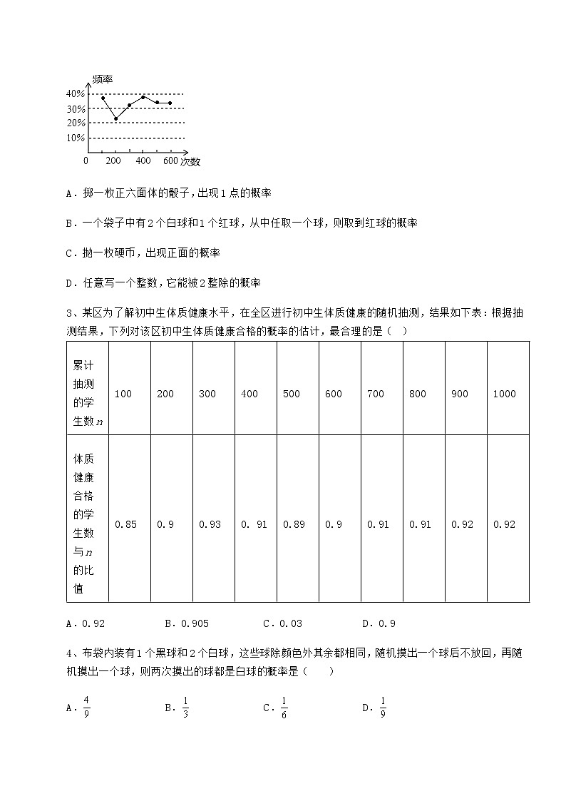 难点详解沪科版九年级数学下册第26章概率初步专题攻克试题(含详细解析)第2页