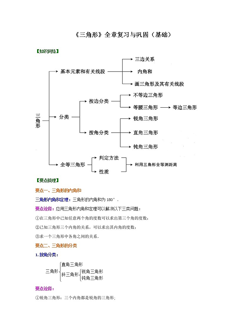 专题18 《三角形》全章复习与巩固-七年级数学下册 知识讲解+练习(基础和提高)(北师大版)01