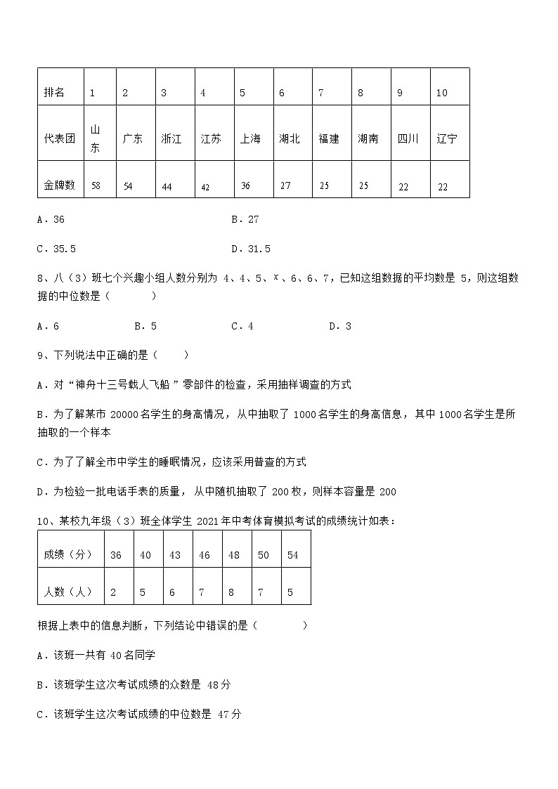 精品解析2021-2022学年京改版七年级数学下册第九章数据的收集与表示重点解析试题(精选)第3页