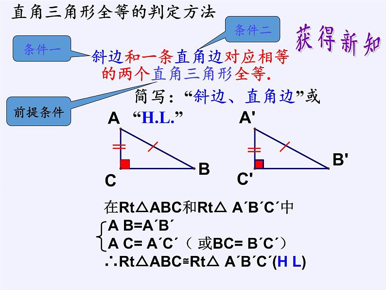 华东师大版数学八年级上册 13.2.6 斜边直角边(1)(课件)06