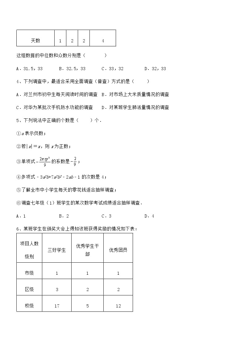 京改版七年级数学下册第九章数据的收集与表示重点解析试题（精选）02