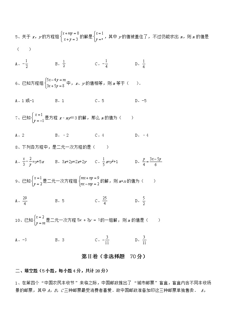 京改版七年级数学下册第五章二元一次方程组专项练习试题（含详细解析）02