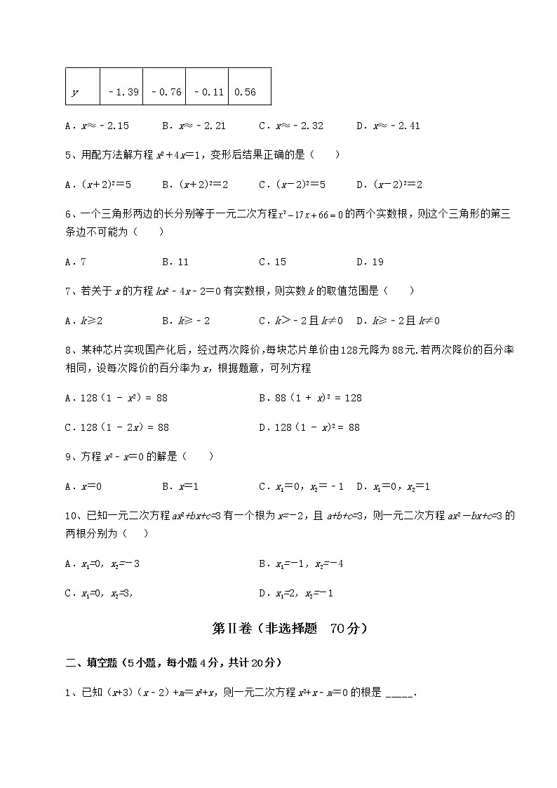 2022年精品解析京改版八年级数学下册第十六章一元二次方程同步训练试卷(名师精选)第2页