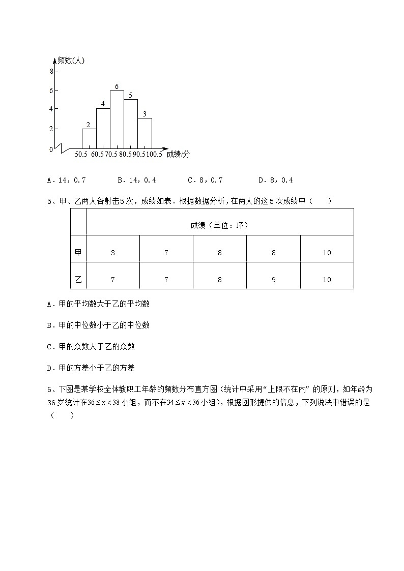 精品试卷京改版八年级数学下册第十七章方差与频数分布专题训练练习题(无超纲)02
