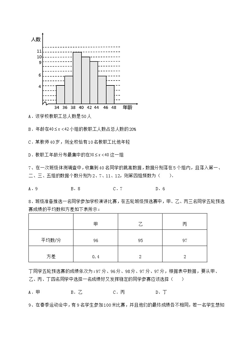 精品试卷京改版八年级数学下册第十七章方差与频数分布专题训练练习题(无超纲)03