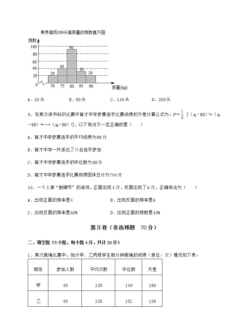 2022年精品解析京改版八年级数学下册第十七章方差与频数分布专项测评试题(含详解)03