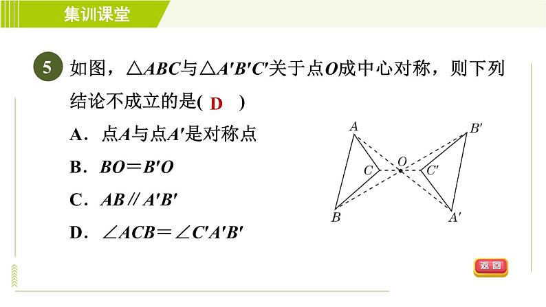 华师版七年级下册数学 第10章 集训课堂 测素质 图形的平移、旋转、中心对称及全等 习题课件08