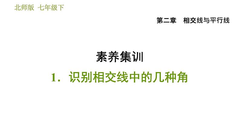 北师版七年级下册数学 第2章 素养集训 1.识别相交线中的几种角 习题课件第1页