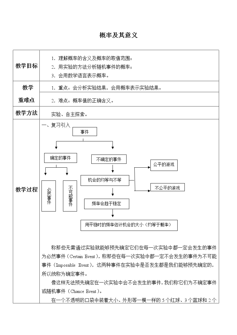 2021学年1.概率及其意义教学设计