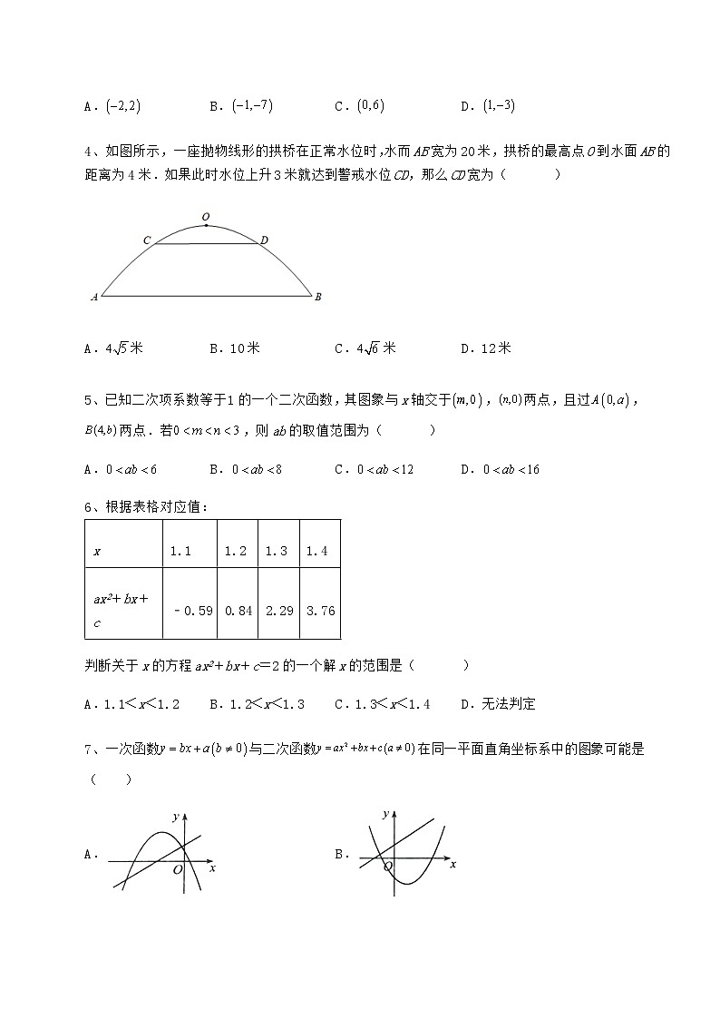 2021-2022学年度冀教版九年级数学下册第三十章二次函数综合测试试卷(无超纲带解析)第2页