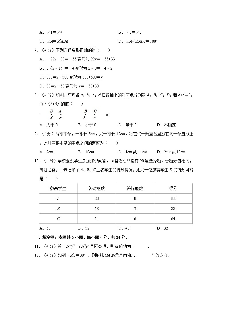 2021-2022學(xué)年福建省福州市鼓樓區(qū)屏東中學(xué)七年級（上）期末數(shù)學(xué)試卷   解析版第2頁