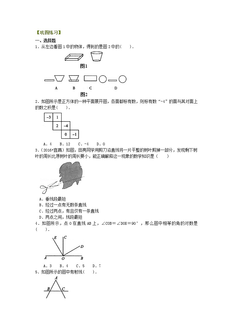 38《幾何圖形初步》全章復(fù)習(xí)與鞏固（基礎(chǔ)）鞏固練習(xí)第1頁