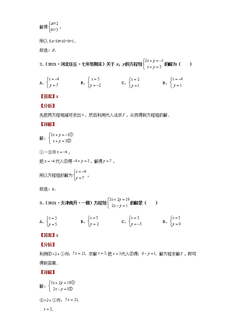 考点08二元一次方程(组)及应用(解析版)-2022年数学中考一轮复习考点透析(北师大版)第2页