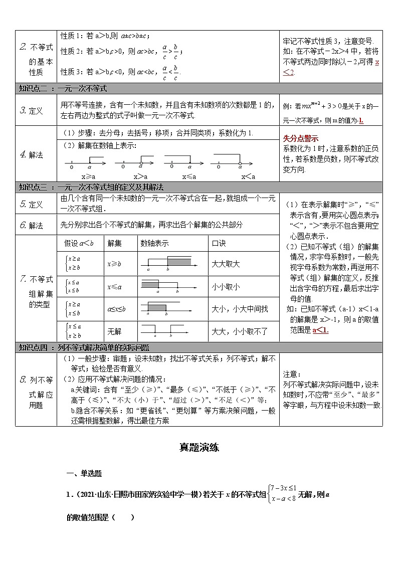 考点08一元一次不等式(组)(解析版)-2022年数学中考一轮复习考点透析(华师大版) 试卷03