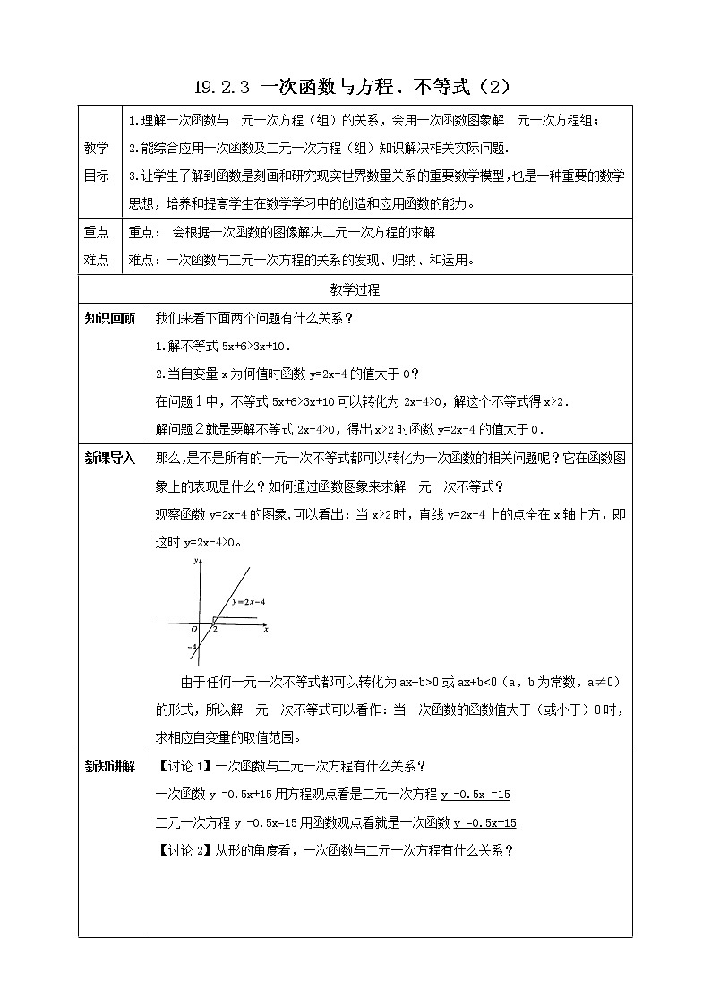 19.2.3 一次函数与方程、不等式(2) 教案第1页