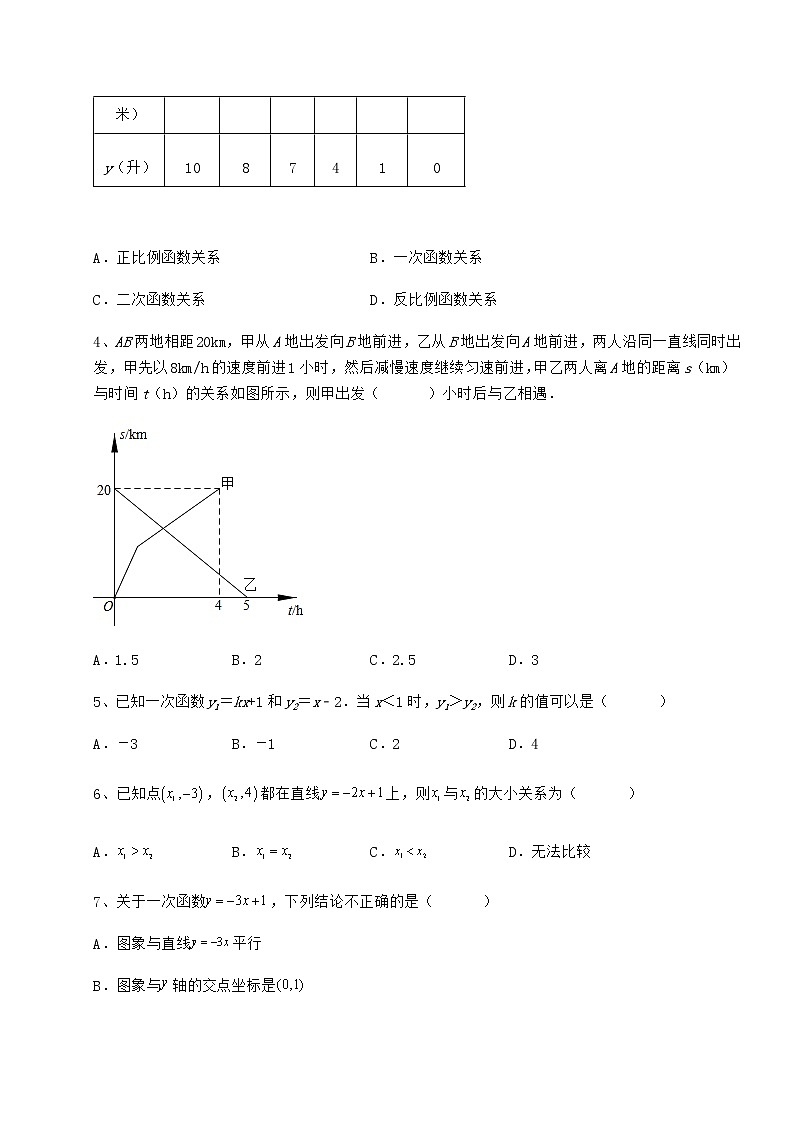 2022年必考点解析冀教版八年级数学下册第二十一章一次函数定向攻克试题(无超纲)第2页