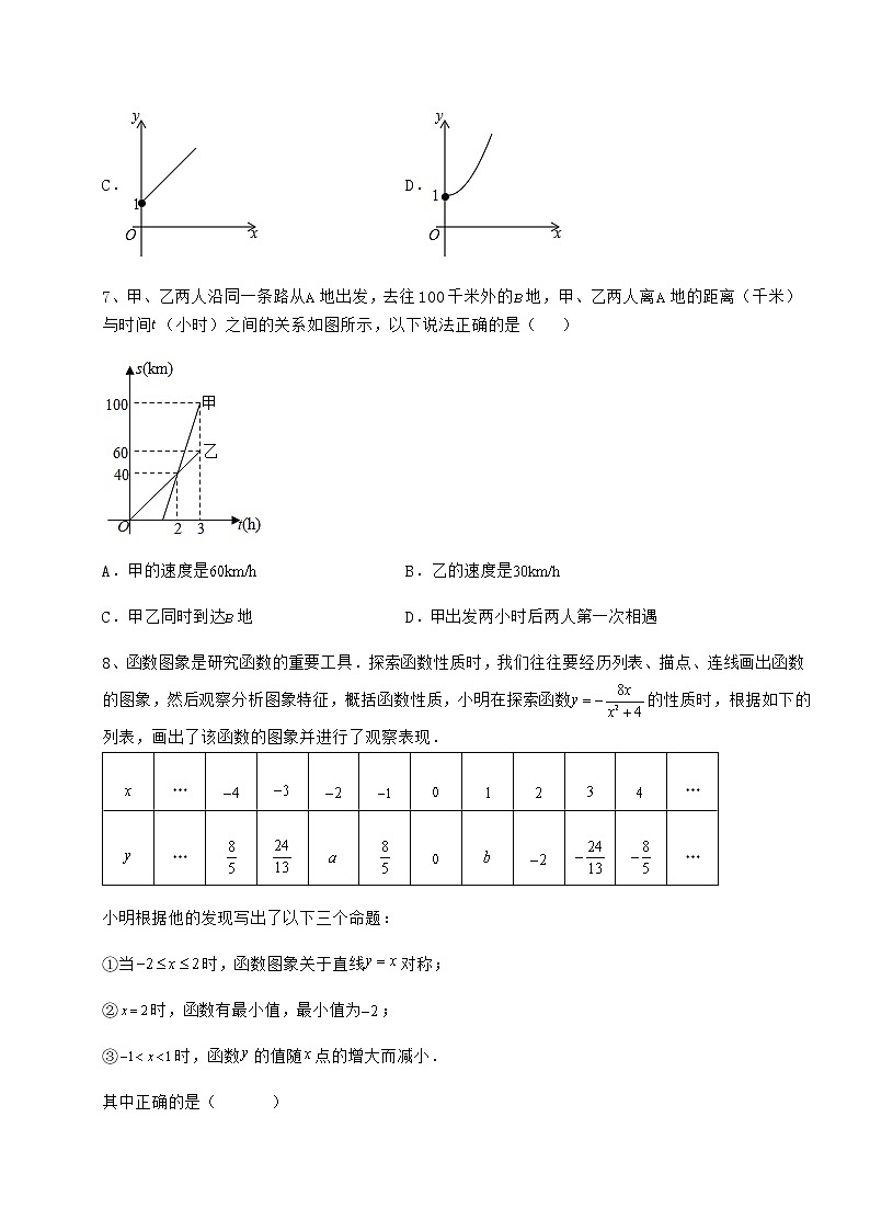 难点解析冀教版八年级数学下册第二十章函数专项训练练习题(无超纲)第3页