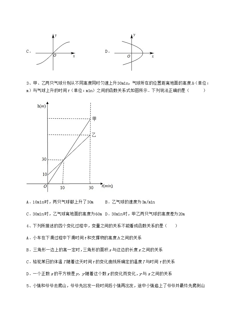 2022年必考点解析冀教版八年级数学下册第二十章函数单元测试试题(含答案解析)02