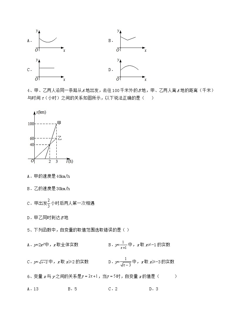 2022年冀教版八年级数学下册第二十章函数定向攻克试题(无超纲)第2页