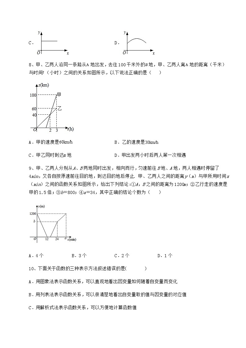 2022年必考点解析冀教版八年级数学下册第二十章函数同步训练试卷(无超纲)第3页