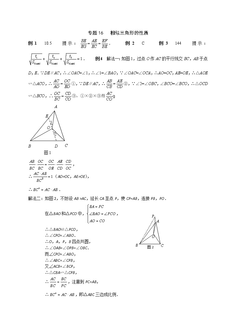 九年级数学 培优竞赛 专题16 相似三角形的性质 讲义学案01