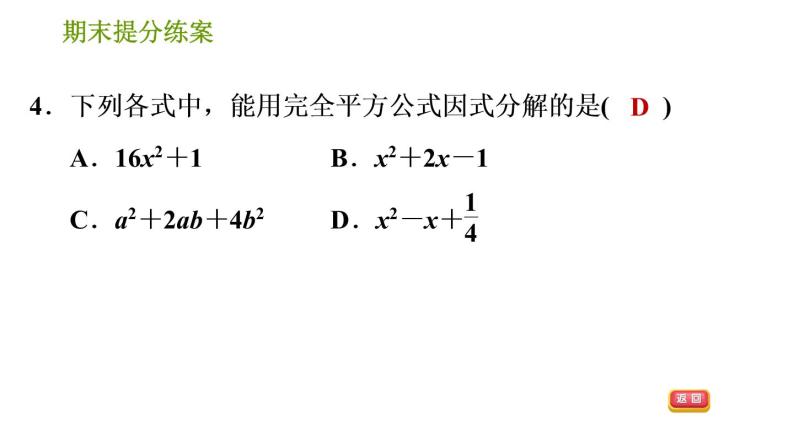 湘教版七年级下册数学 期末提分练案 第4课时　因式分解 习题课件06