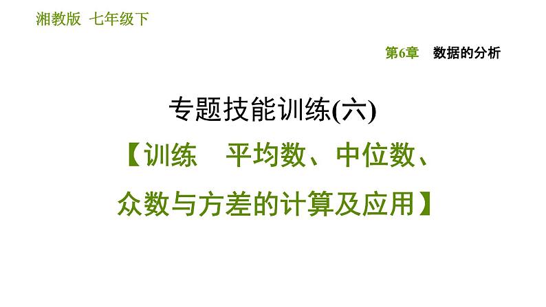 湘教版七年级下册数学 第6章 专题技能训练(六) 【训练 平均数、中位数、众数与方差的计算及应用】 习题课件第1页