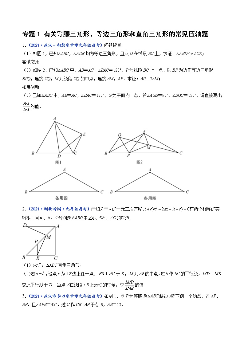 专题01 有关等腰三角形、等边三角形和直角三角形的常见压轴题-【聚焦压轴】2022届中考数学压轴大题专项训练1