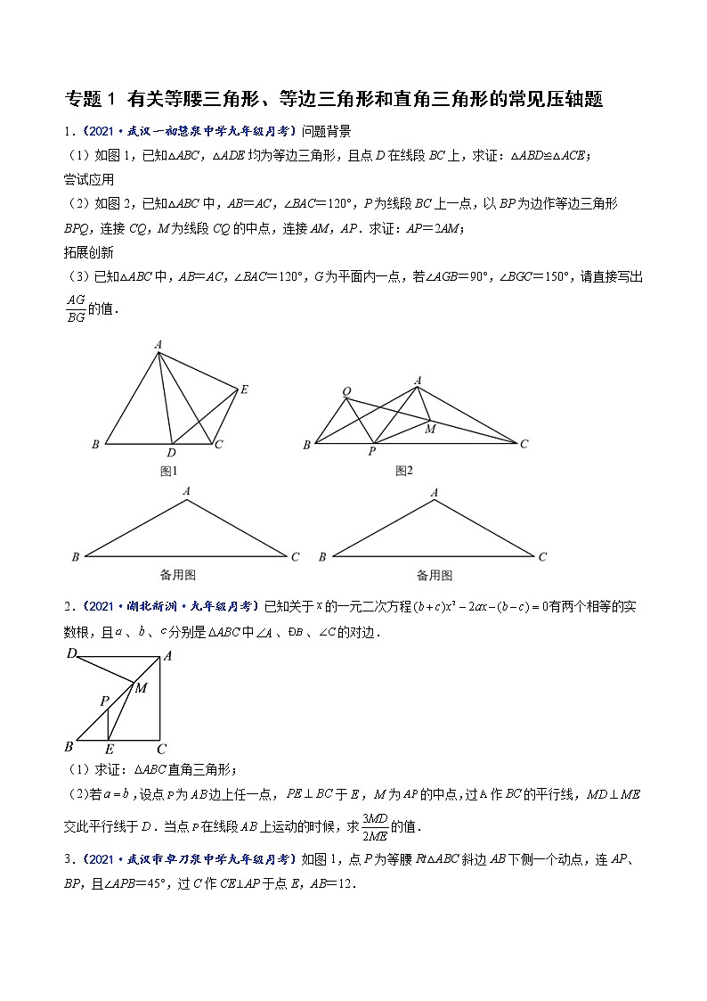 专题01 有关等腰三角形、等边三角形和直角三角形的常见压轴题-【聚焦压轴】2022届中考数学压轴大题专项训练101