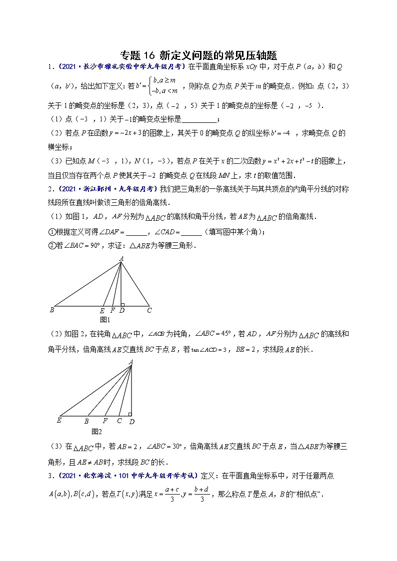 专题16 新定义问题的常见压轴题(原卷版)-【聚焦压轴】2022届中考数学压轴大题专项训练第1页