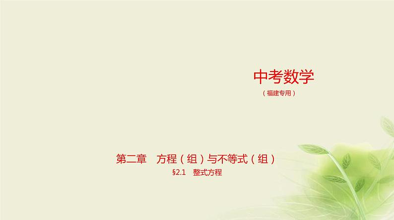 中考数学总复习 02第二章 方程(组)与不等式(组) PPT课件(福建专用)01