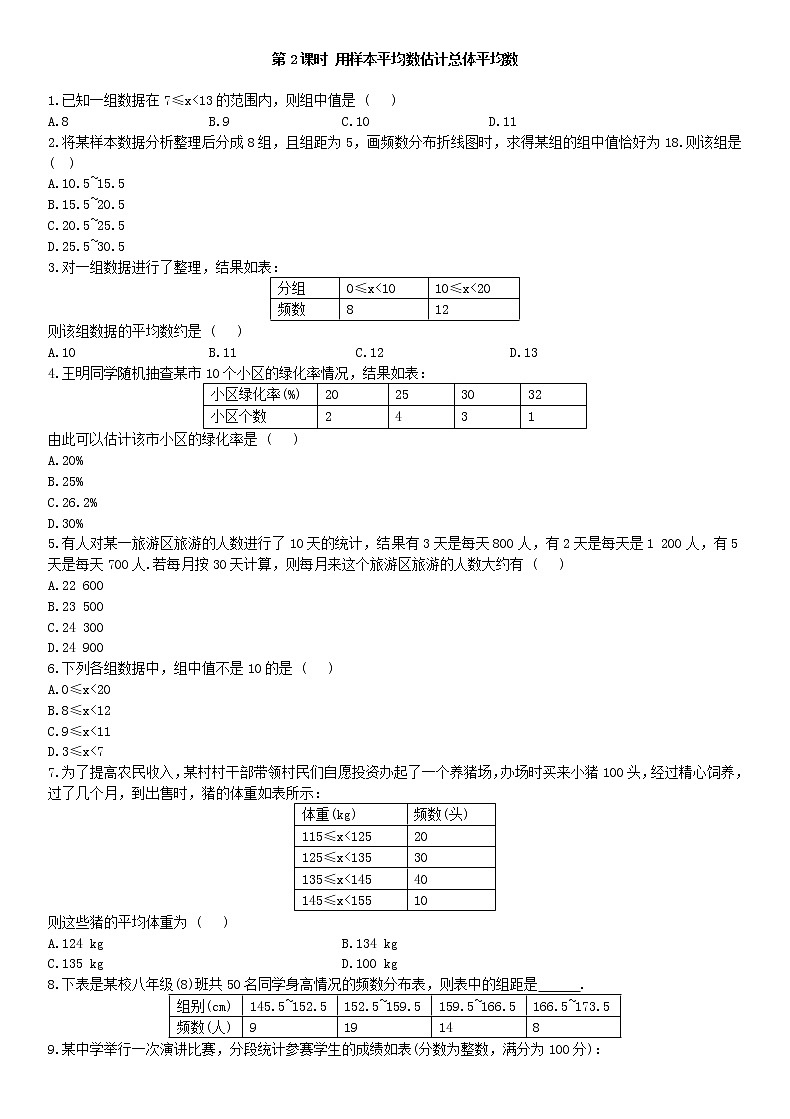 20.1.1 平均数 第2课时练习题第1页