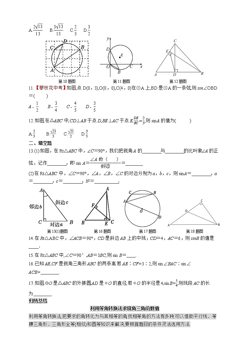 人教版数学九年级下册同步练习28.1.1 正 弦第2页