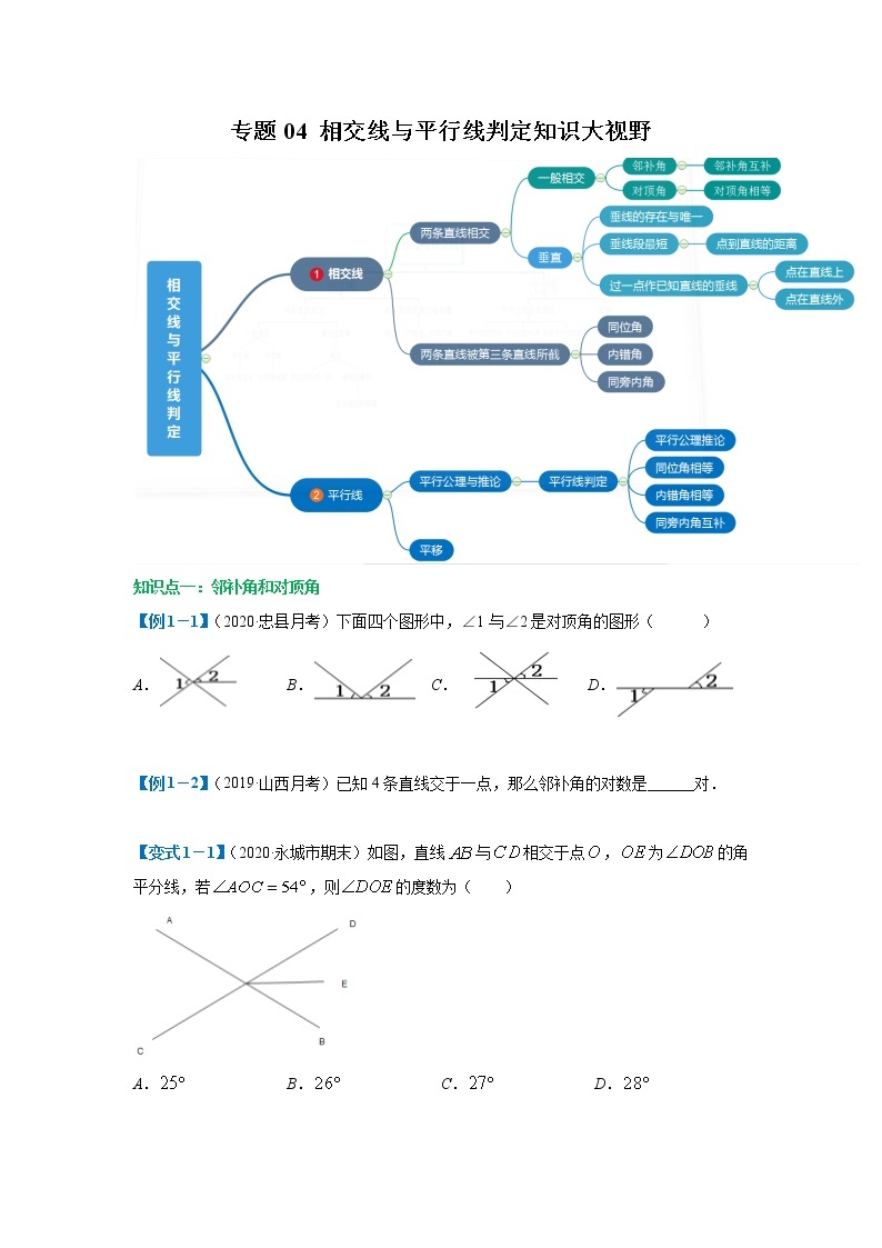 专题04 相交线与平行线判定知识大视野 2022年七年级数学寒假辅导讲义（人教版）01