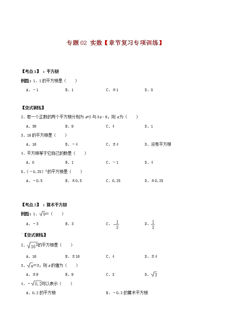 专题02 实数【章节复习专项训练】-2021-2022学年七年级数学下学期期末专项复习(人教版)01