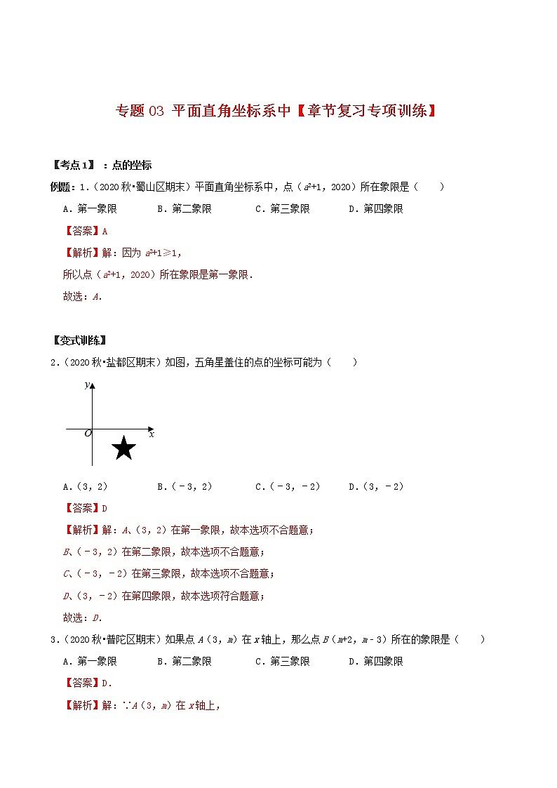 專題03 平面直角坐標(biāo)系【章節(jié)復(fù)習(xí)專項訓(xùn)練】-2021-2022學(xué)年七年級數(shù)學(xué)下學(xué)期期末專項復(fù)習(xí)(人教版)(解析版)第1頁