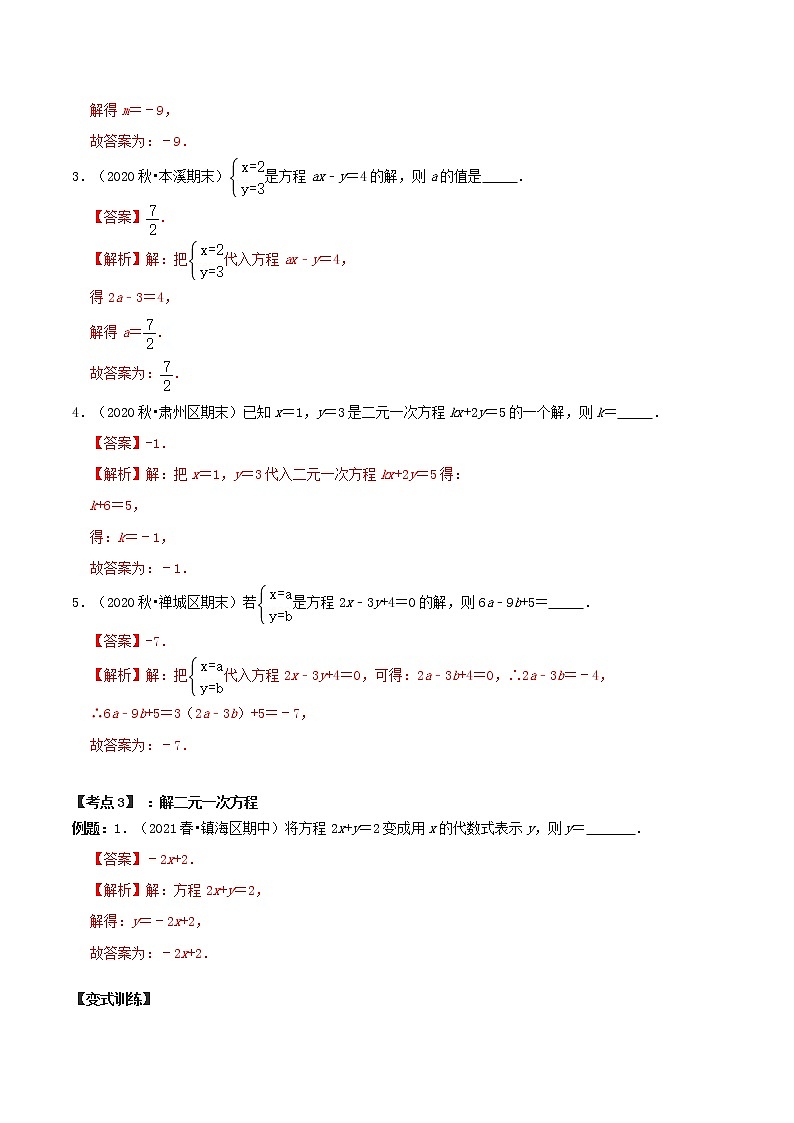 專題04 二元一次方程組【章節(jié)復習專項訓練】-2021-2022學年七年級數學下學期期末專項復習(人教版)(解析版)第3頁