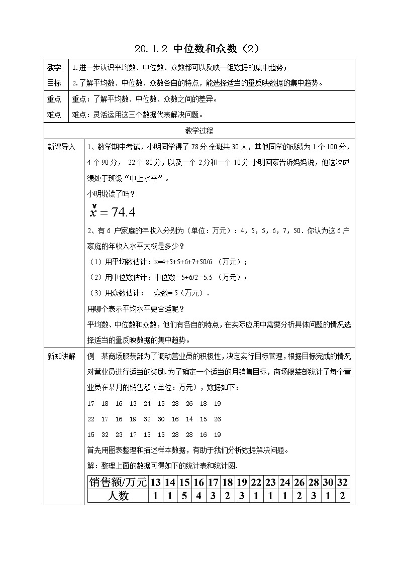 20.1.2 中位数和众数(2) (课件+教案+学案+练习)01