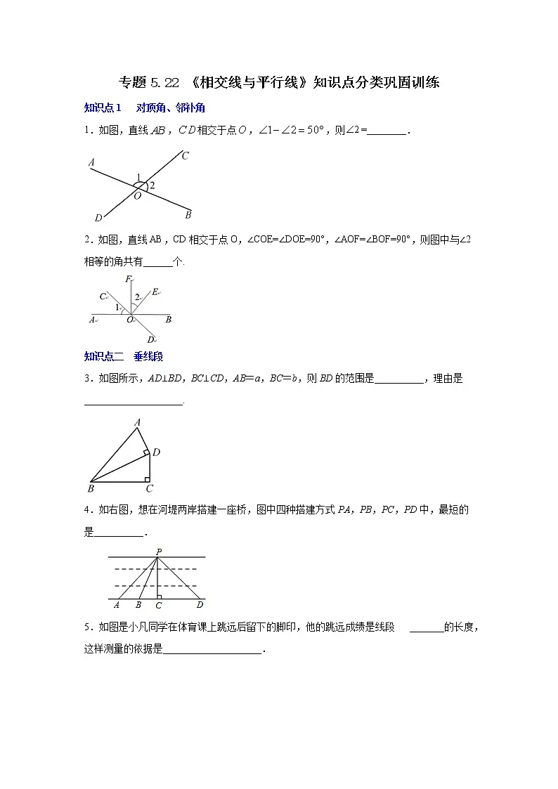 专题5.22《相交线与平行线》知识点分类巩固训练-2021-2022学年七年级数学下册基础知识专项讲练(人教版)第1页