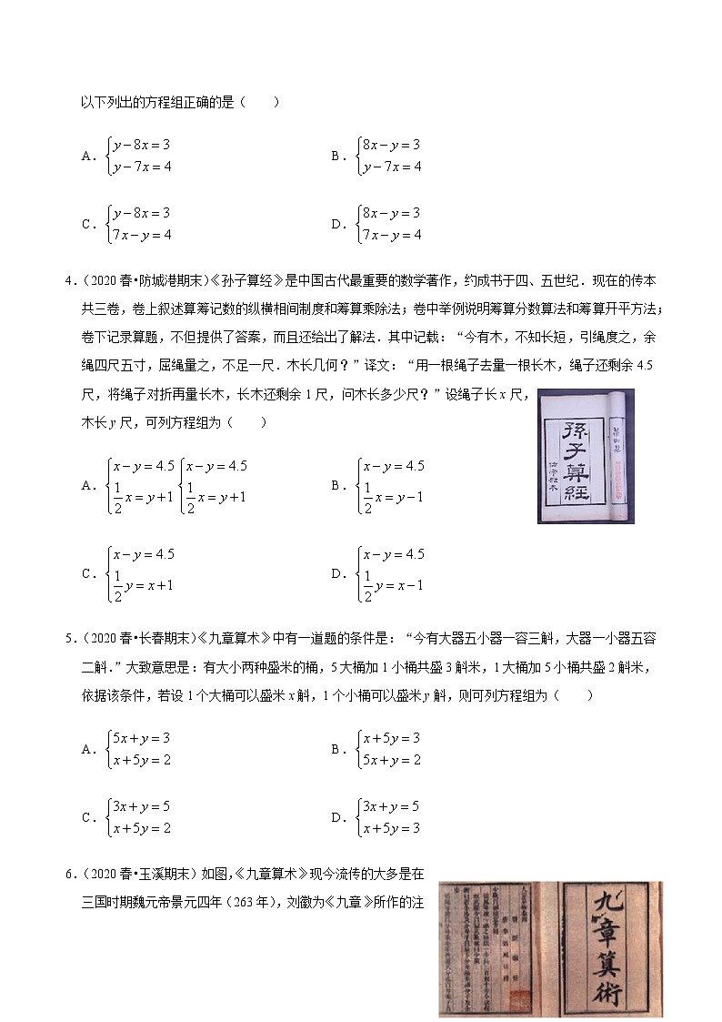 考点09 数学文化、二元一次方程组与实际应用专项练习(原卷版)第2页