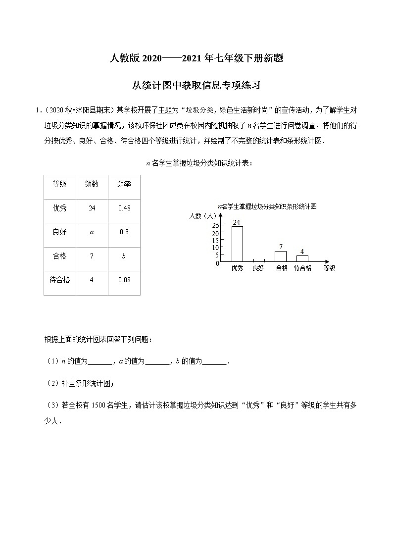 考点14 从统计图中获取信息专项练习-2021-2022学年七年级数学下册中考真题专项汇编之期末重难考点训练(人教版)01