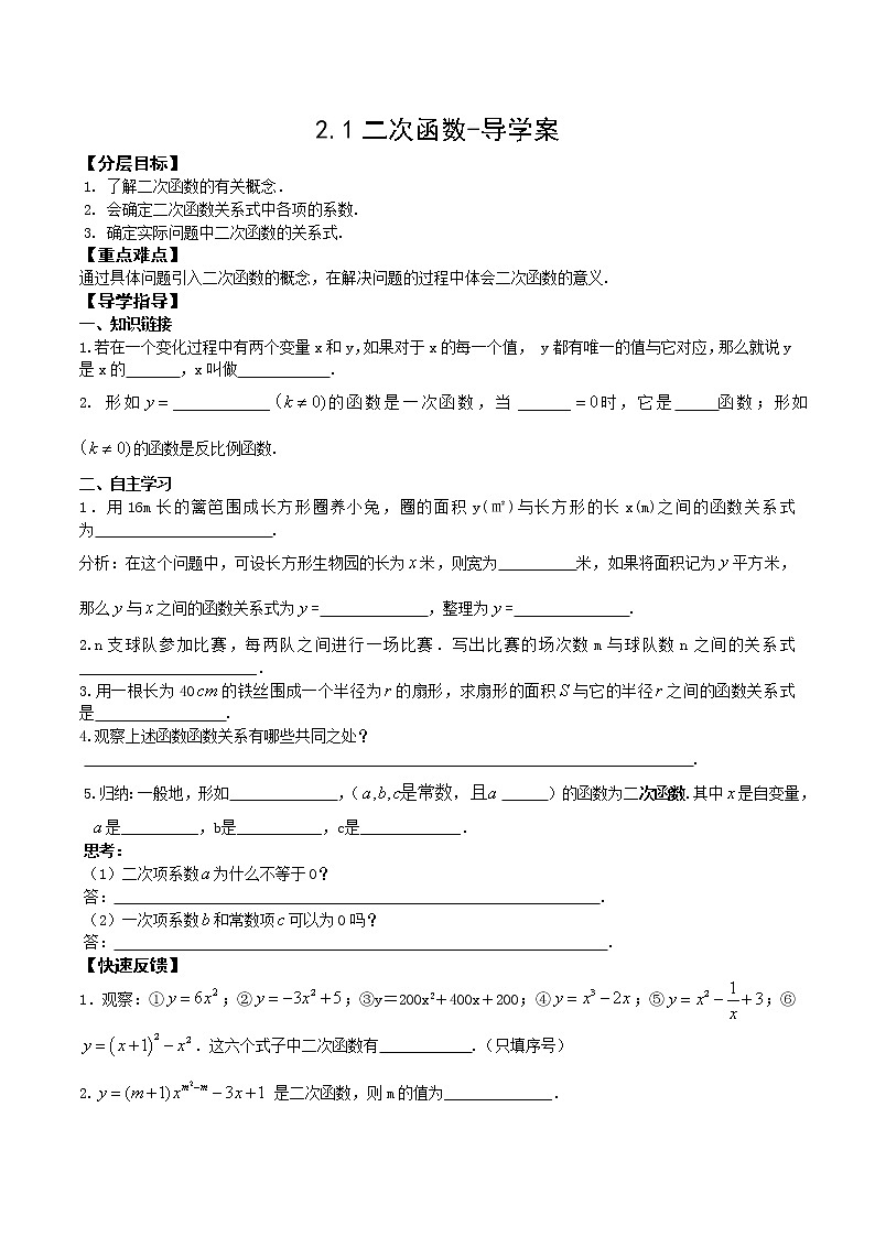 2.1二次函数-导学案第1页