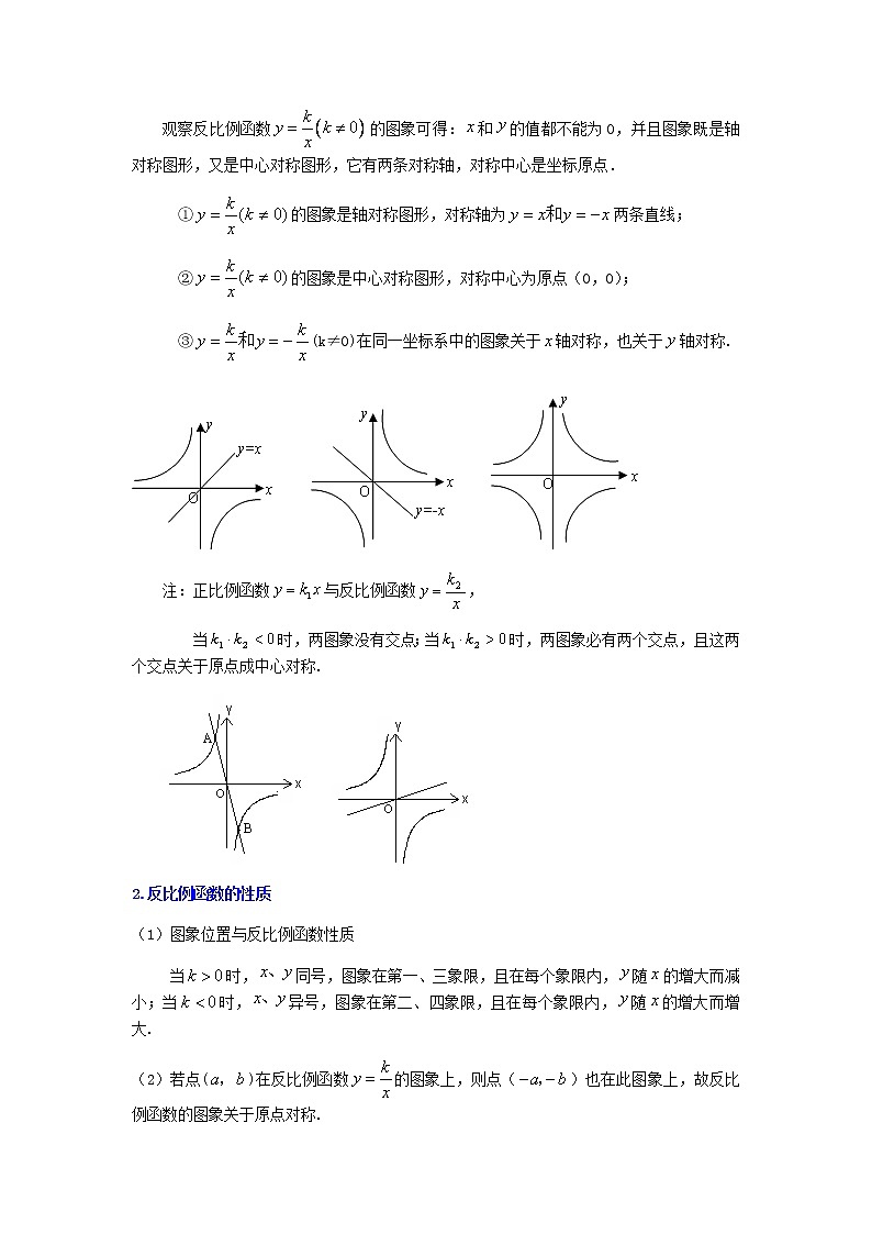 2021-2022学年九年级数学下册基础知识专项讲练(人教版)《反比例函数》全章复习与巩固(知识讲解)学案第2页