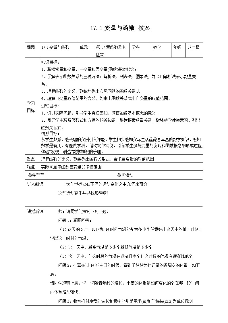 17.1变量与函数(课件+教案+练习+学案)01